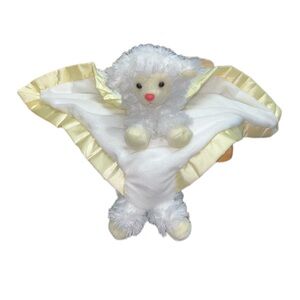 Aurora Baby Lamb Lovey Yellow Satin Trim Security Blanket White Soother